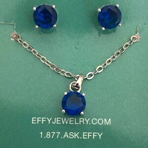NWT Effy Blue Sapphire Colored Crystal Necklace and Earrings Set